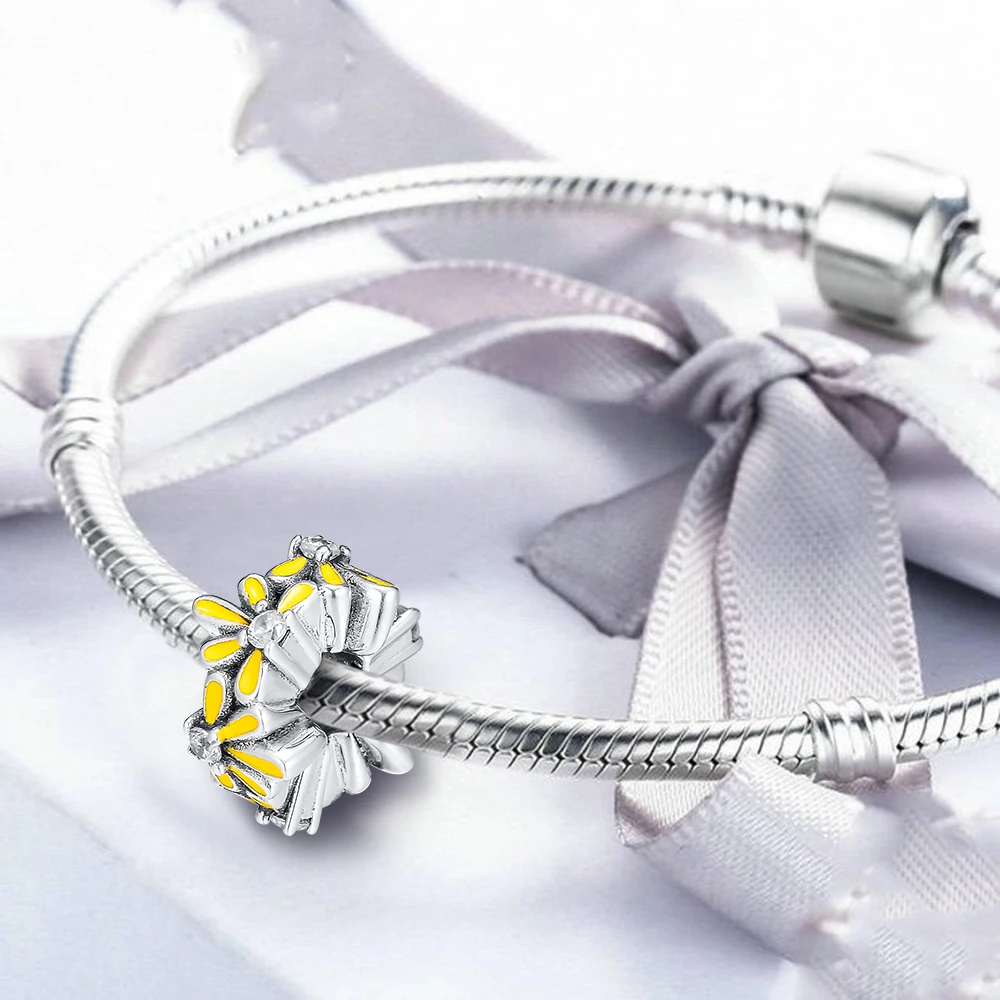 DIY подходит для браслетов Pandora Charms Daisies все вокруг бисера 925 пробы-серебро-ювелирные изделия