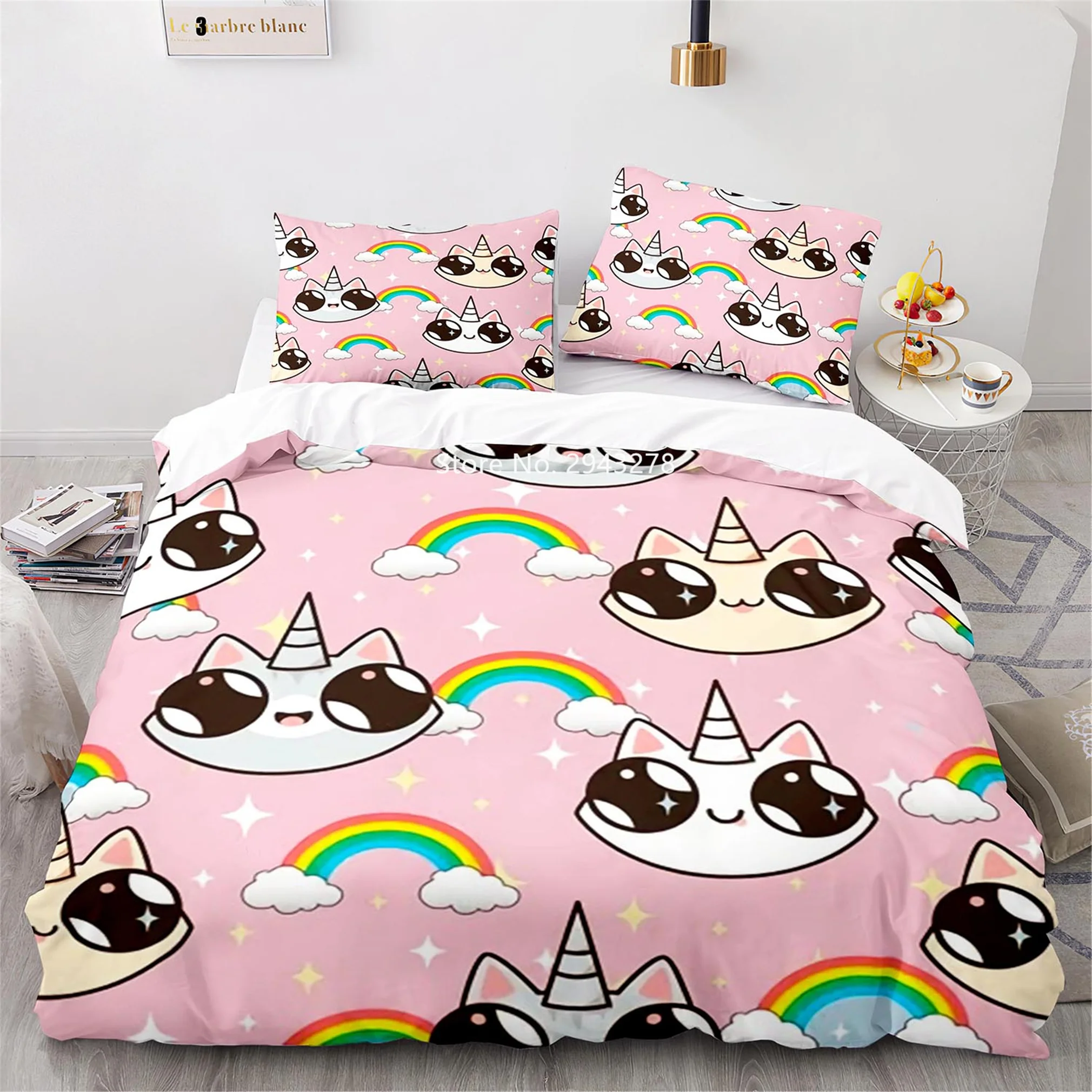 Bedding Sets for women Lovely Cartoon Color Cat Pattern Comfortable Duvet Quilt Cover Pillowcase Bedding Set Children Bedroom Decoration Home Textile quilt cover