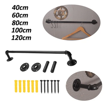 

Double Flanges Rustic Industrial Iron Pipe Towel Bars Brackets Black Wall Mounted Vintage Furniture Decoration Hardware