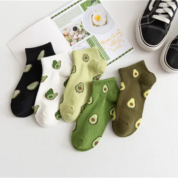 

10Pcs=5Pairs/Pack New Cartoon Fruit Ankle Socks Women Summer Japanese Avocado Cute Boat Socks Chic Fashion Low-Cut Cotton Socks