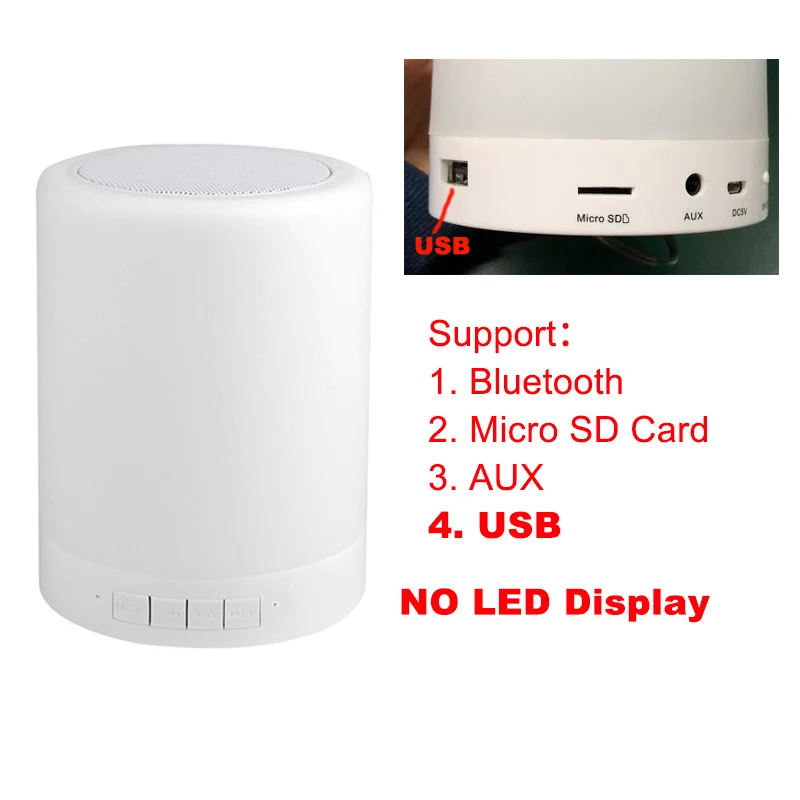 With USB No LED Мини Портативный bluetooth-динамик с сенсорным управлением, цветной Ночной светильник, умная музыкальная лампа, светодиодный динамик, громкоговоритель, сабвуфер, TF карта, AUX - Цвет: With USB No LED