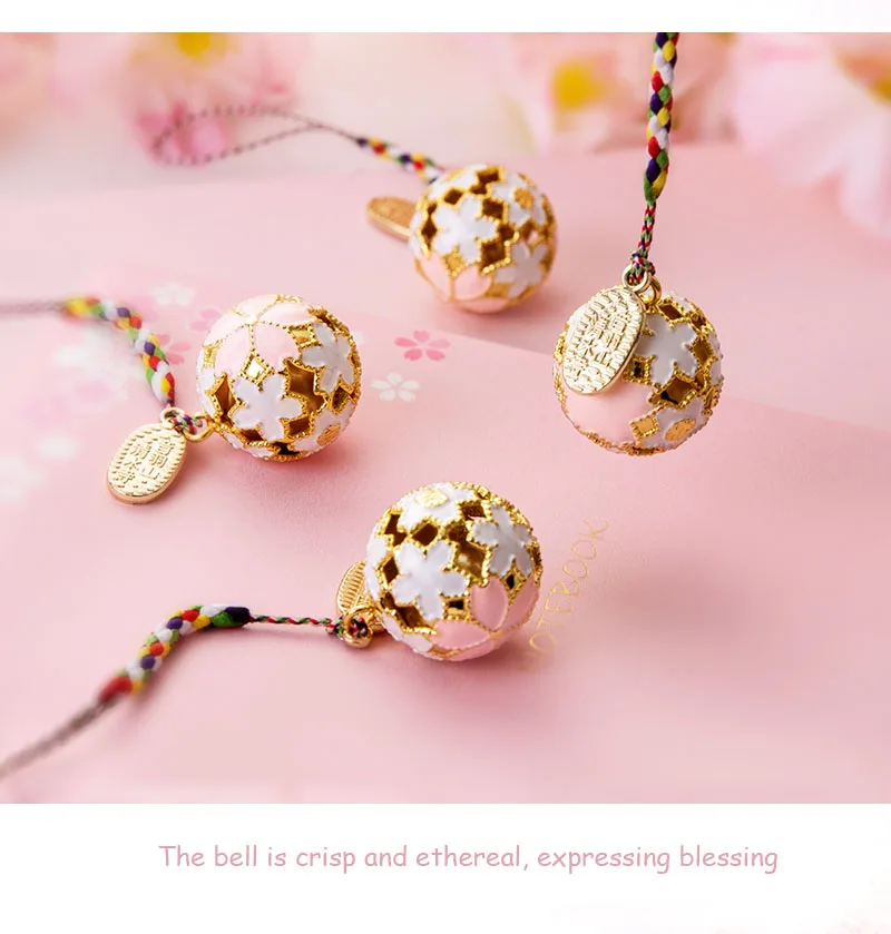 SHARKBANG 1pc Cute Metal Cherry Blossoms Keychain Notebook/Phone/Bag Decorate Pendant Blessing Bell Korean Girls Gift Stationery