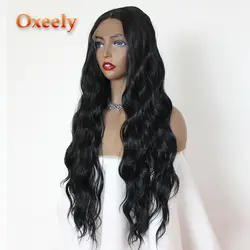 Oxeely синтетические волосы Синтетические волосы на кружеве парики свободные волны черные волосы Цвет парики для черный Для женщин 6 дюймов