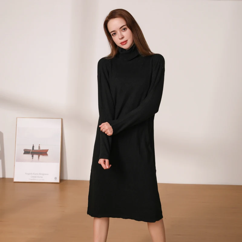 Knitted Women's Winter Dress Dresses Ladies Sweater Korean Fashion Clothing Robe Clothes Elegant Black Tight Woman Casual