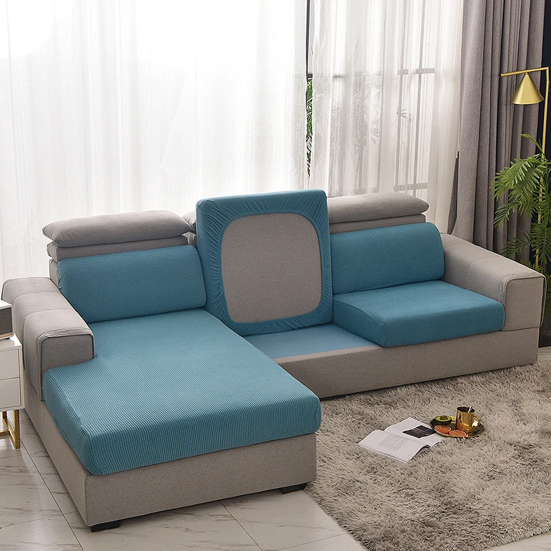 thumbnail image 1 of 1 funda de cojín gruesa para sofá, funda de asiento de sofá de esquina, protector de muebles, funda elástica, color gris y azul sólido, 1 of 5