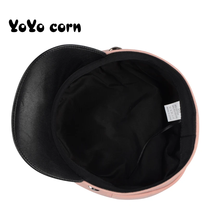 YOYOCORN, модная военная шапка из искусственной кожи, осенняя Морячка, шапка для женщин и мужчин, черная, серая, плоский верх, женская кепка для путешествий, Кепка Капитана