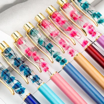 

Free Customized Dry Flower Into Ballpoint Pen Laser Customized Logo Name Floating Water Wafer Ballpoint Pen