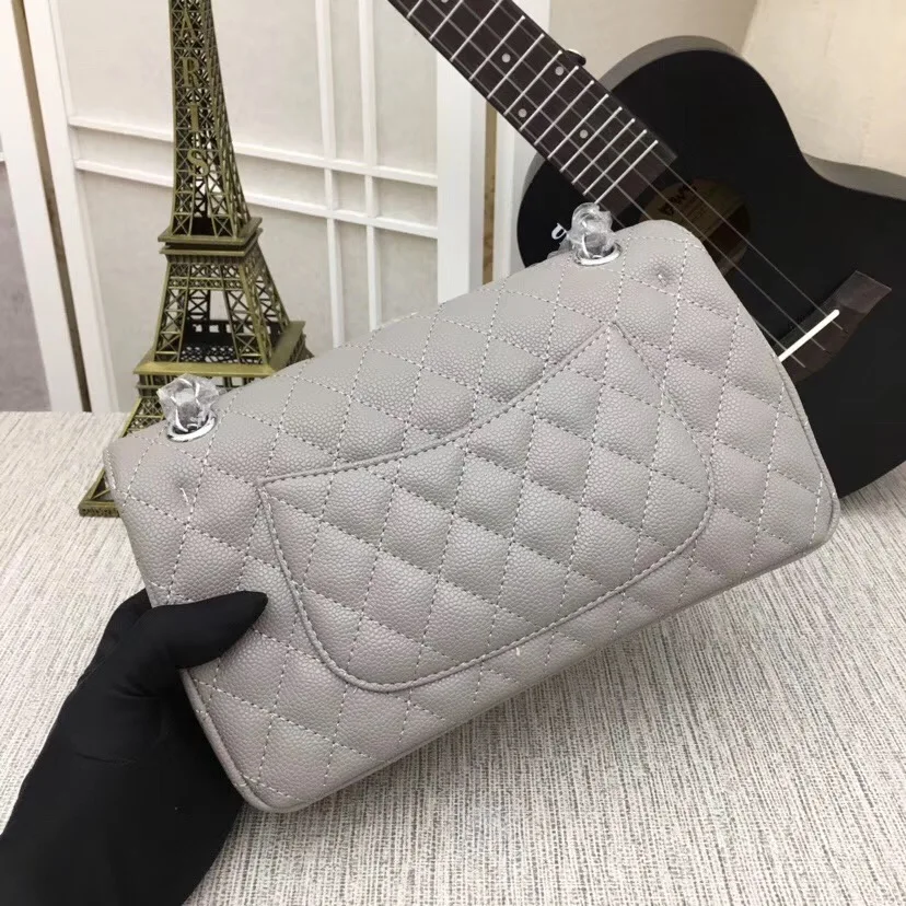 Gray silver chain Роскошные сумки на плечо из натуральной кожи для женщин топ дизайнерская сумка Caviar Кошелек Дамская сумка через плечо стеганая квадратная сумка с клапаном - Цвет: Gray silver chain