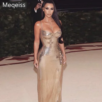 

Meqeiss 2019 New Summer Women Dress Strapless Sleeveless Sequined Dress Sexy Bodycon Elegant Gold Evening Party Dresses Vestidos