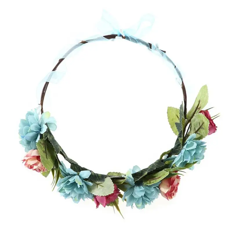 C as picture shown Женская, для девушек, Boho, яркие, имитация розы, лента для волос, свадебная гирлянда, венок, лента, бант, нерегулируемая корона, повязка на голову - Цвет: C as picture shown