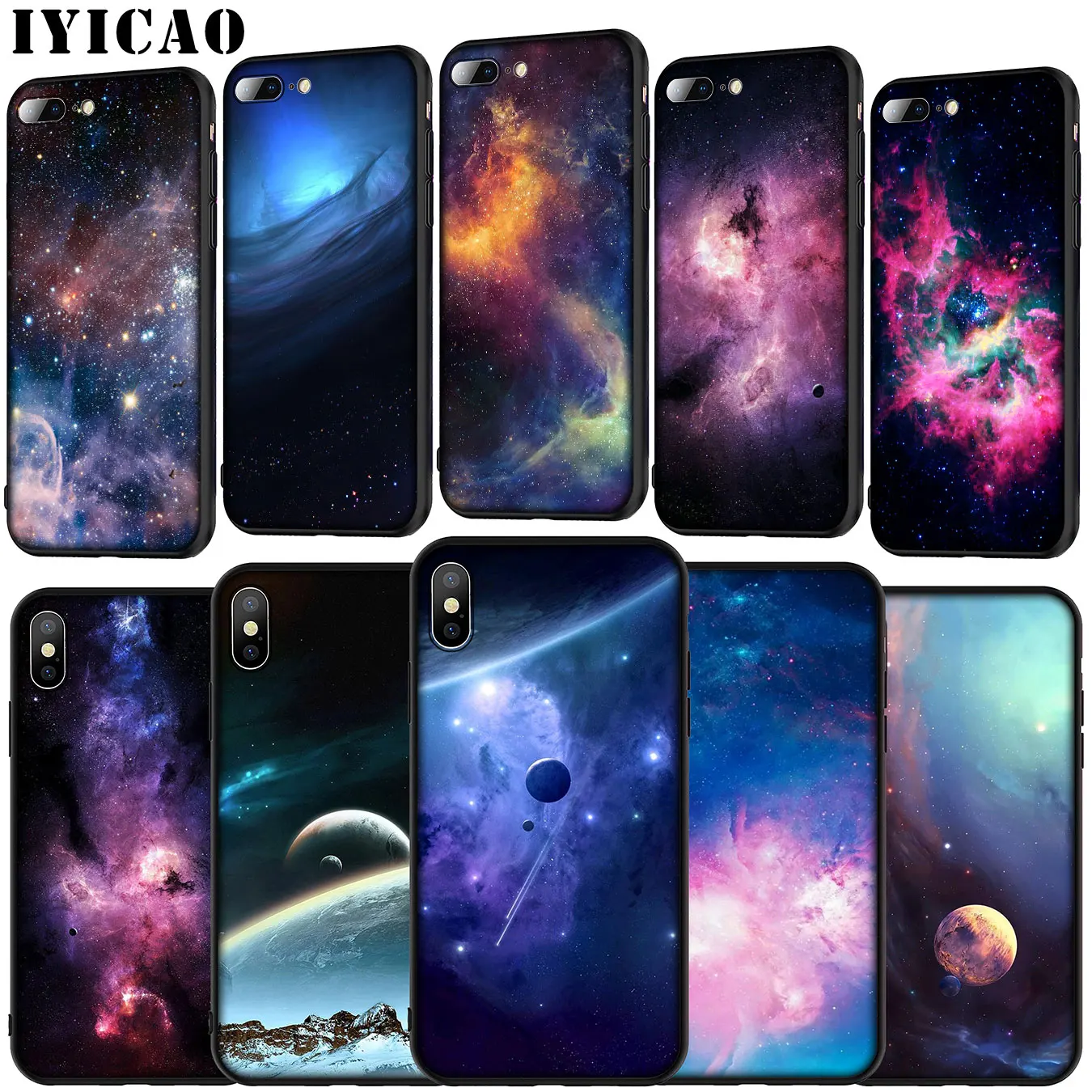 IYICAO Purple Space Star Soft Silicone Cover Case for iPhone 11 Pro XR X XS Max 6 6S 7 8 Plus 5 5S SE Black TPU Phone |