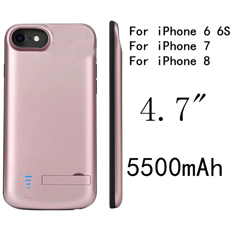 Чехол для зарядки аккумулятора 8000 мАч для iPhone 6, 6 S, 7, 8 Plus, резервный внешний аккумулятор, силиконовый чехол с полной защитой, Подставка для зарядки, задняя крышка - Цвет: i7-Rose