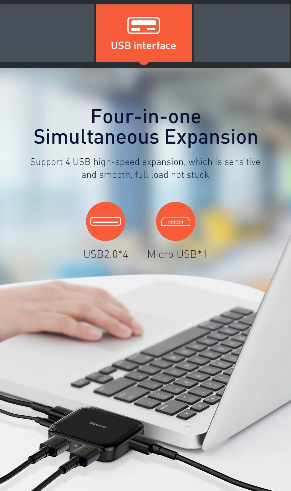 Baseus usb-хаб на 4 порта USB 2,0 usb-хаб портативный usb-разветвитель для MacBook Pro huawei samsung аксессуары для ноутбуков OTG концентратор USB