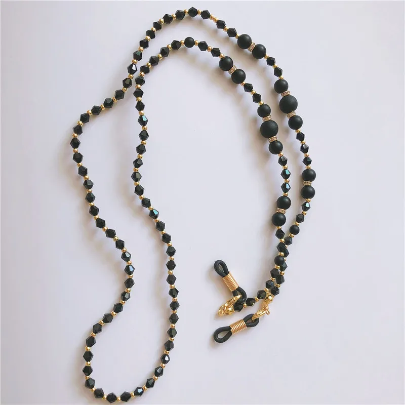 Трендовая Золотая черная кристальная бисерная цепочка для очков, цепочки, ожерелье, шнур для очков для чтения, держатель для шеи, ремень, веревка для очков