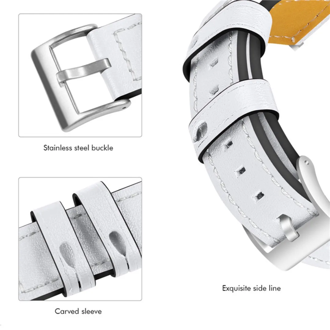 Genuine Leather Wrist Band Strap Bracelet For Fitbit Versa/Versa 2/Versa Lite Smart Watch Wristband Stainless Steel Buckle Band