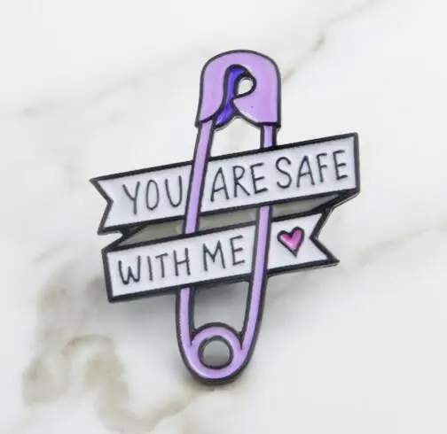 

You Are Safe With Me Safety Pin Brooches Hard enamel lapel pins Backpack Jackets Bags Accessories for Men Women Couple