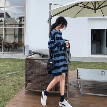 

COIGARSAM Striped blouse women Spring Full Sleeve Loose blusas womens tops blouses White Green Black And Blue 4XL 857