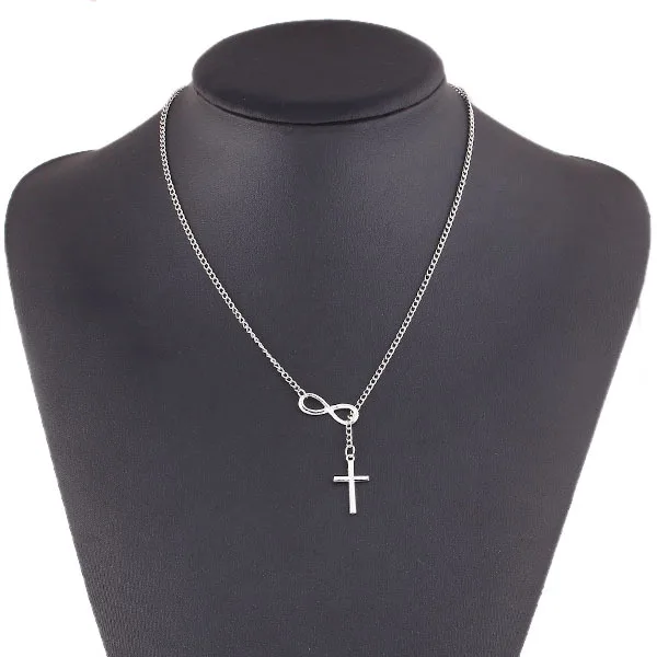 

Fashion Casual Personality Infinity Cross Lariat Pendant Silver Plated Necklace Forever Faith Necklace Jewelry JS25