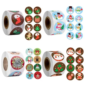 

500 Pieces Christmas Sticker Rolls Xmas Self Adhesive Paste Paper Round Sealing Labels Decal for Christmas Decor 2021