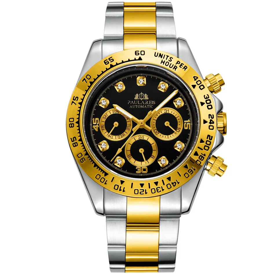 Luxury Brand Gold Watch Stainless Steel Diamonds Stone Fashion Sports Watch Automatic Watch Men Mechanical Watch Reloj Hombre rock climbing plastic stone sports toy for kids large purple single hole rock hand and foot grip climbing accessories