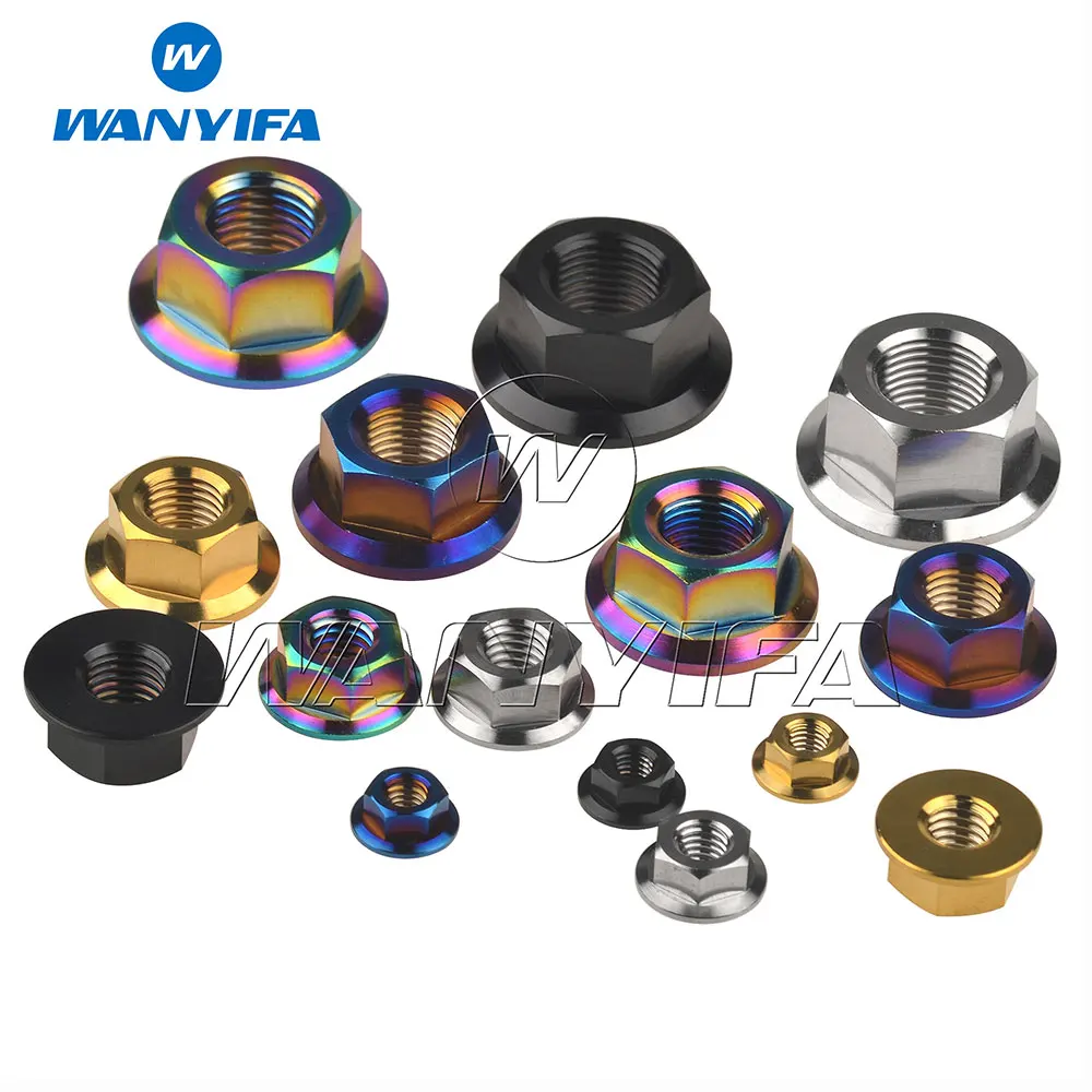 

Wanyifa Titanium M5 M6 M8 M10 Flange Nut Srew Titanium Rainbow Blue Gold Black Color for Motorcycle Bicycle Brake