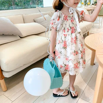 

3430 2020 Summer New Korean Girls' Flower Dress Children's Flower Short Sleeve Beach Holiday Dresses