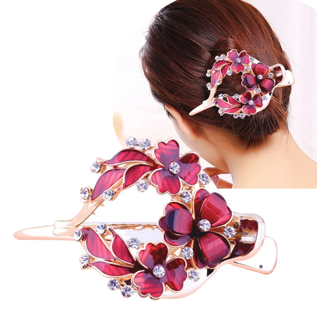Lady Floral Hair Clip Zircon Casual Thick Hair Pin Clamp Crab Barrette Updo Tool Women Rhinestones Small Flower Hair clips