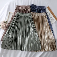 Женская бархатная плиссированная юбка с высокой талией осенняя одежда однотонная трапециевидная юбка