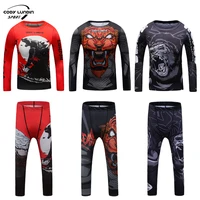 Cody Lundin Training Kids Rash Guard Compression Base Layer Tights No Gi BJJ Fitness Boxing Fightwear jiu jitsu Rash Gard Set 1