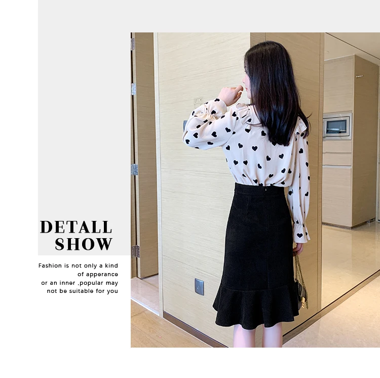 Skirt women autumn and winter high waist woolen skirt fashion casual fishtail skirt solid slim irregular ruffled midi skirt