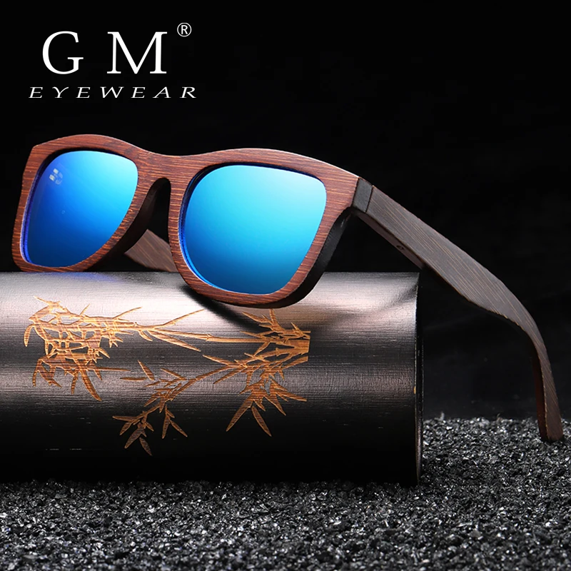 

GM Promotion Womens Mens Bamboo Wooden Sunglasses Eyewear With Coating Mirrored UV 400 Lenses in Wooden Box