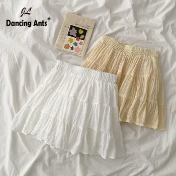 

Women A-line Skirts High Waist Loose Solid Kawaii Skirt Harajuku Preppy Style Elastic Waist Female Mini Skirt 2020 Spring New