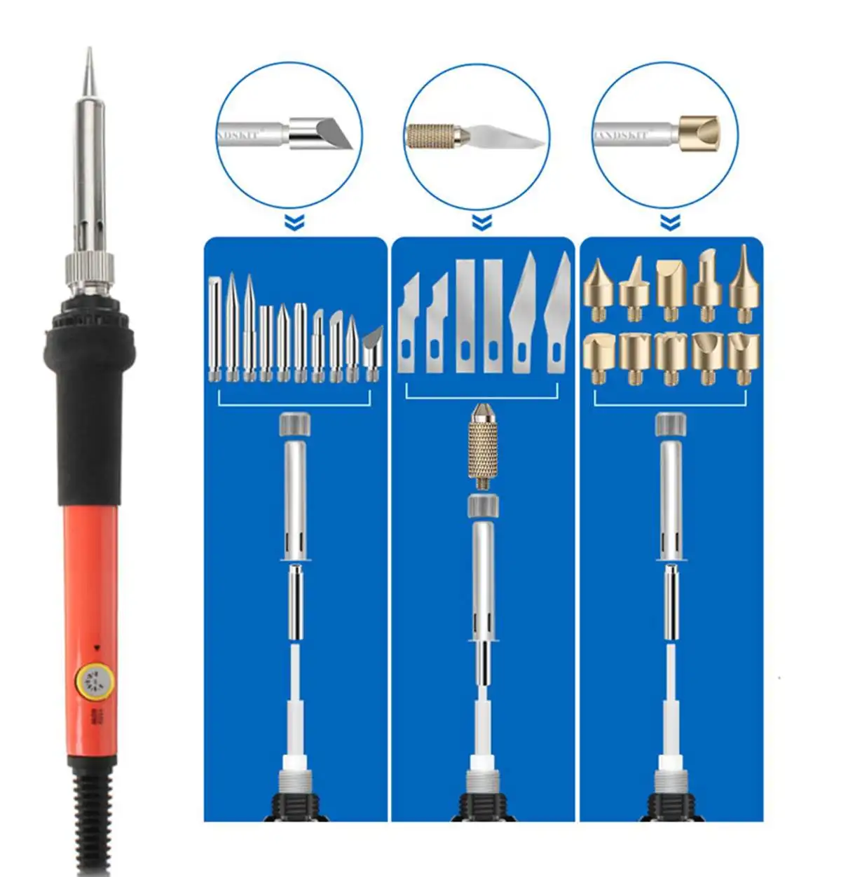 71PCS 60W Electric Soldering Iron Tips Kit Wood Burning Pen Adjustable Engraving Tool Set Welding Equipment Tools Woodworking
