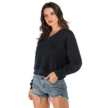 

Women's Autumn Casual Solid Color V-Neck Bat Long-Sleeved Sweatshirt Blouse Slim Pullover Tops Jumper