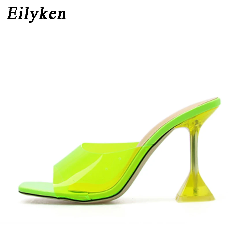 Eilyken/оранжевые и Серебристые тапочки из ПВХ-желе с открытым носком на высоком каблуке; женские прозрачные тапочки из плексигласа; прозрачные Босоножки на каблуке; размер 42 - Цвет: Green