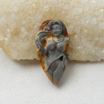 

Natural Stone Multi-Color Picasso Jasper Water Drop Carving Mermaid Can Free Drill Hole DIY Jewelry Cabochon 47x24x7mm 9.7g