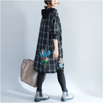 

Loose Size Printing New Trench Coat for Women Casual Cotton Fashion Wild Hooded Girls Coat Single-breasted Windbreaker CY21