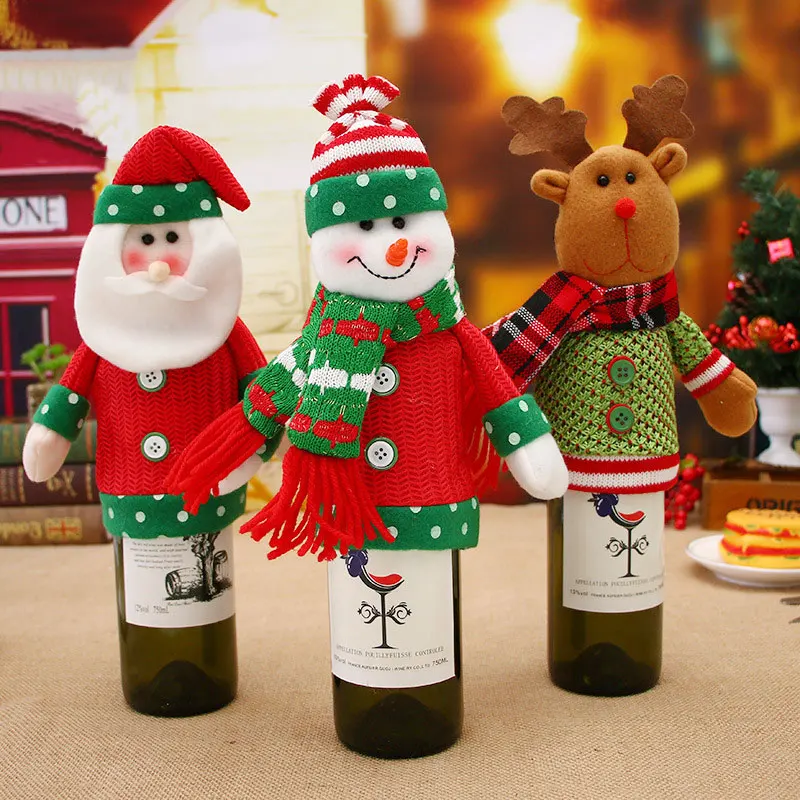 Christmas Santa Snowman Wine Bottle Cover Table Party Decor Xmas Ornaments 