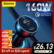 

New Baseus 160W Car Charger QC 5.0 Fast Charging For iPhone 13 12 Pro Laptops Tablets Car Phone Charger