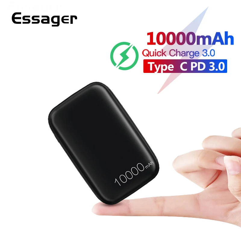 Essager 10000 мАч mi ni power Bank 10000 Быстрая зарядка 3,0 маленький внешний аккумулятор для Xiaomi mi USB C PD портативное Внешнее зарядное устройство