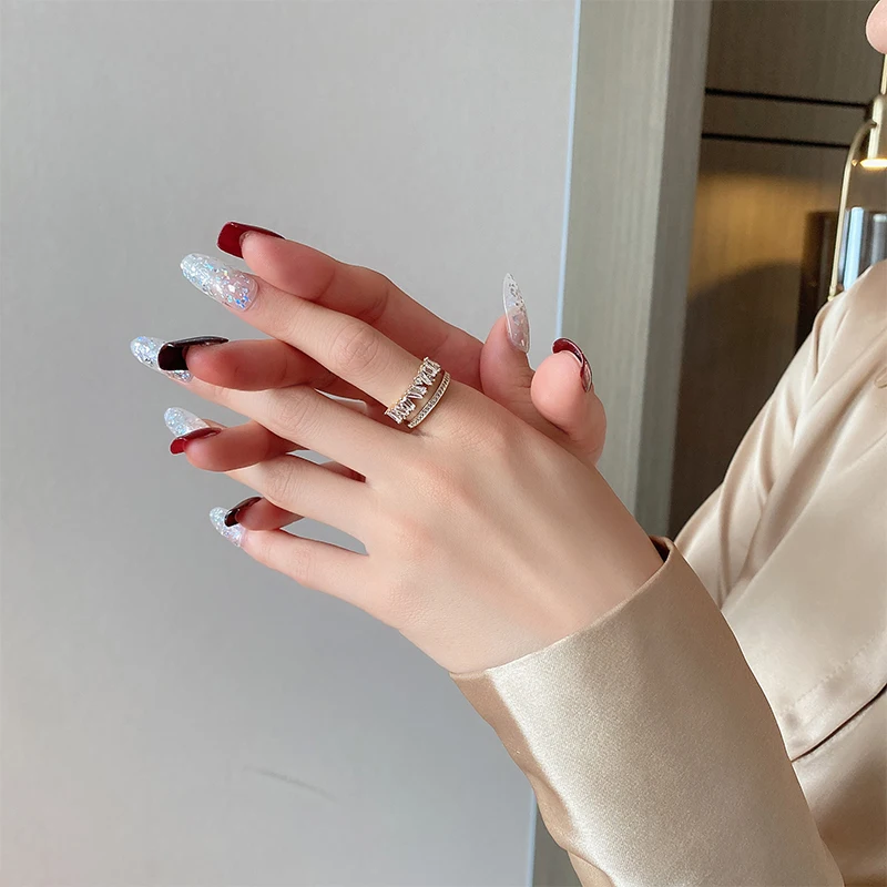 Luxury Zircon Gold Double Student Opening Rings For Woman 2021 New Fashion Gothic Finger Jewelry Wedding Party Girl’s Sexy Ring