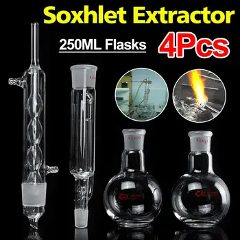 

Professional 4Pcs 250ml Lab Glass Soxhlet Extractor Condenser Set + 24/29 Flat Bottom Flask 283MM 40/38 Tube Lab Glassware Kit