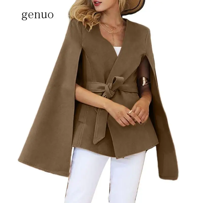 

Womens Winter Vintage Cloak Batwing Sleeve Poncho Cape Belted Waist Trench Coat