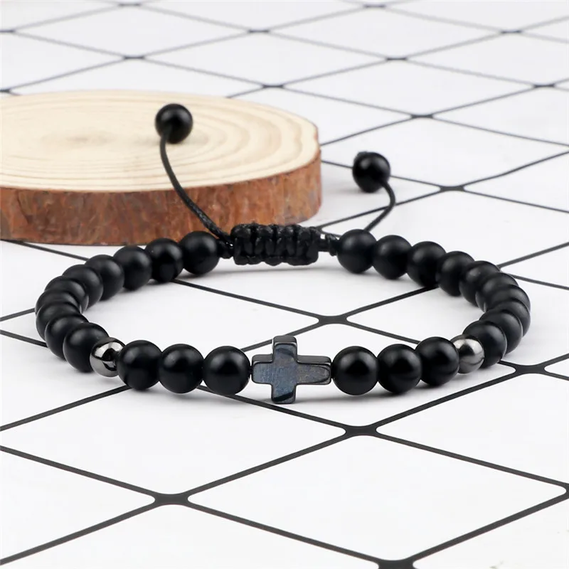 Bracelet Ajustable Perles De Lave Noires – Pierre Naturelle, Cordon Réglable