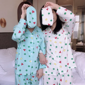 

2019 Lingerie Pyjamas Women Autumn Spring Fashion Cotton Pajamas Set Korean Style Shin Chan Pijama Mujer Femme Sleepwear
