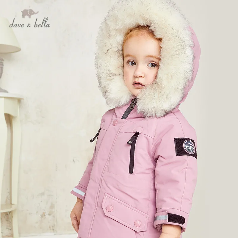 DB15320 dave bella winter baby girls fashion solid fur hooded down