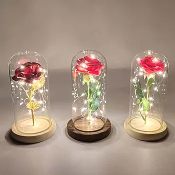 

Romance Eternal Life Flower Beauty And The Beast Rose In Flask A Glass Dome For Valentines Day Birthday Gift LED Rose Lamps