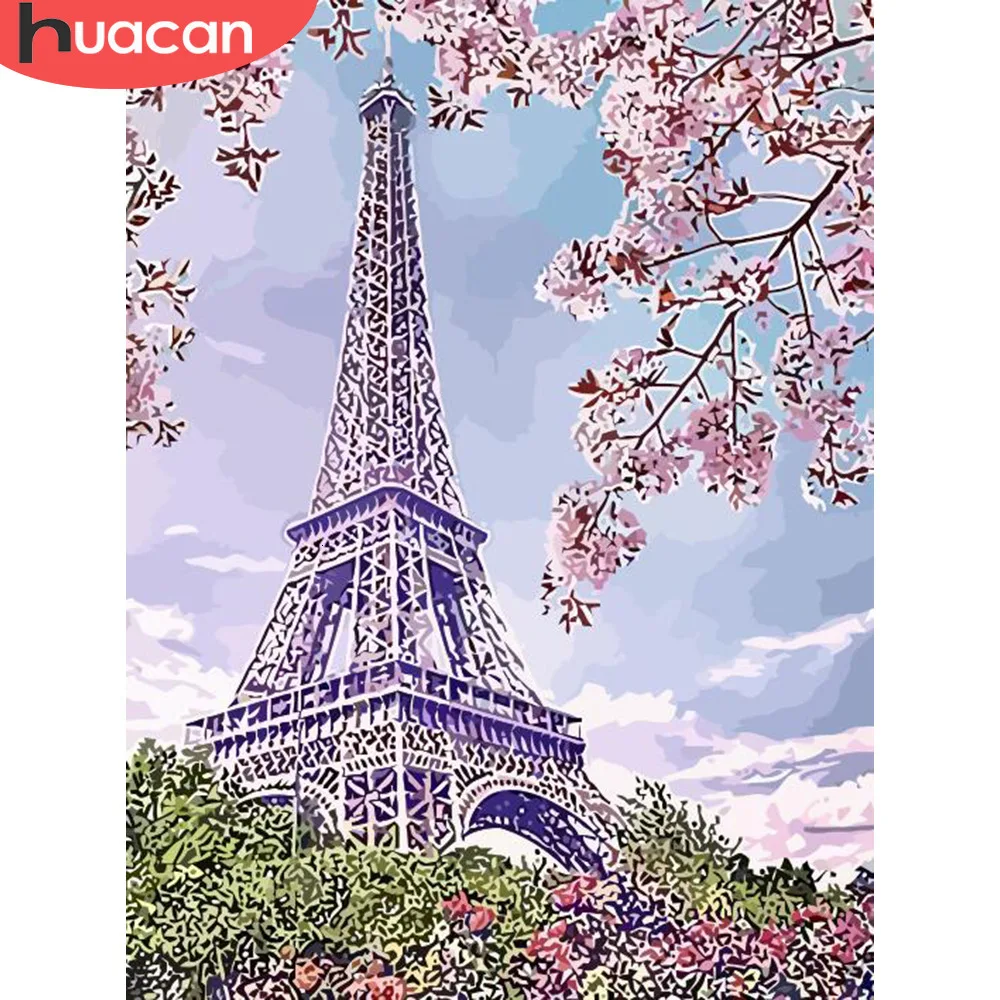 HUACAN Pictures By Numbers Tower Scenery Painting Kits Drawing Canvas HandPainted Coloring Home Decoration Art Gift