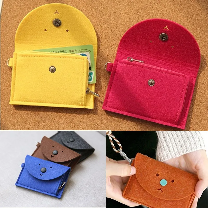 

New Style Creative Felt Purse Japanese Korean Cute Cartoon ID Card Bag Multi-color Mini Felt Card Bag