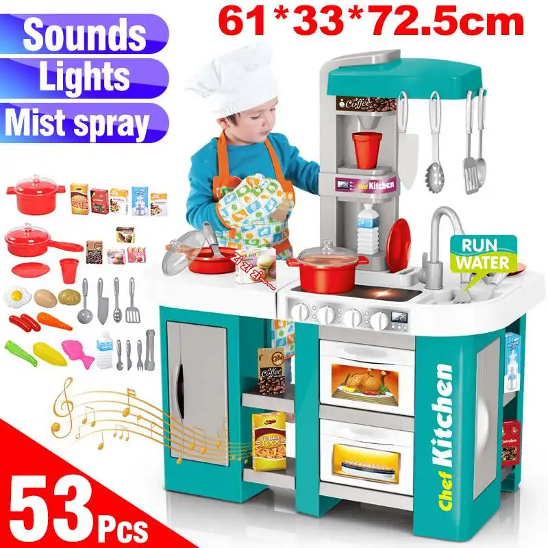 

49/53pcs Kids Simulation Kitchen Set Toys Miniature Food Cook Fun Game Christmas Gift Toys Children Christmas Gift 72.5cm Height